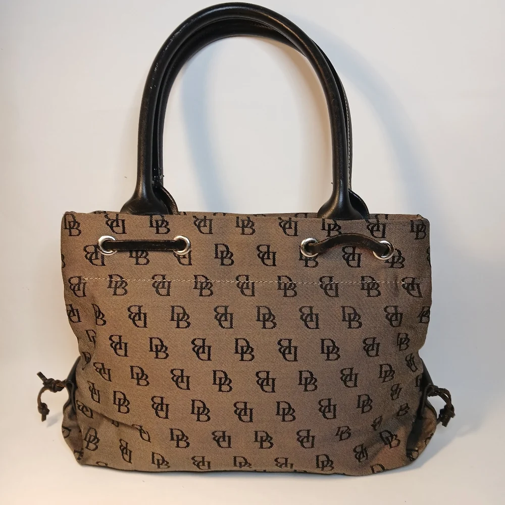 Dooney & Bourke Vintage Signature  Tan Canvas Brown Leather Tote Handbag